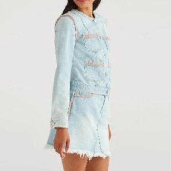 7 for all mankind denim jacket pink trim size  S new with tag - Picture 2 of 15